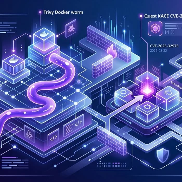 NIS2: Trivy Docker worm, Quest KACE CVE-2025-32975 (2026-03-23)